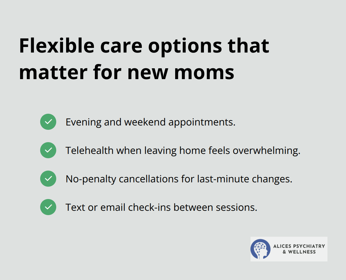 Checklist of flexible access options for postpartum therapy - postpartum depression therapist
